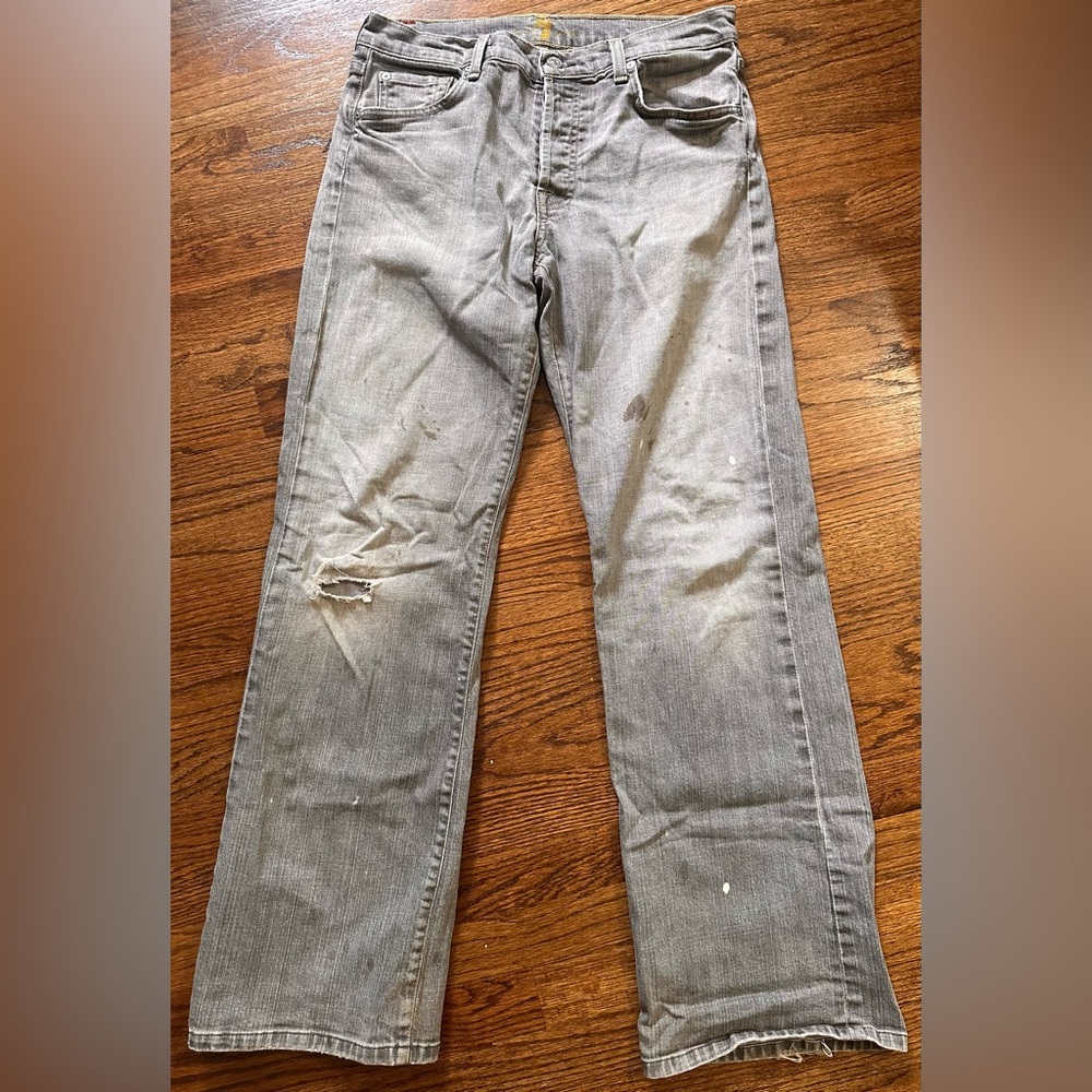 Men’s 7 For All Mankind Vintage Distressed Relaxed Button-Fly Gray Jeans